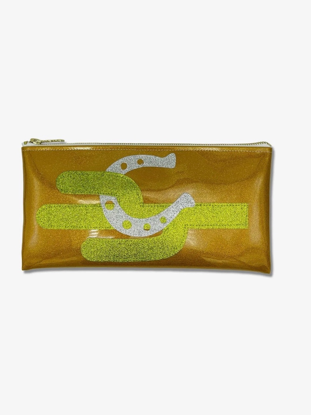 Glitter Horseshoe  Zip Clutch - Gold & Lime